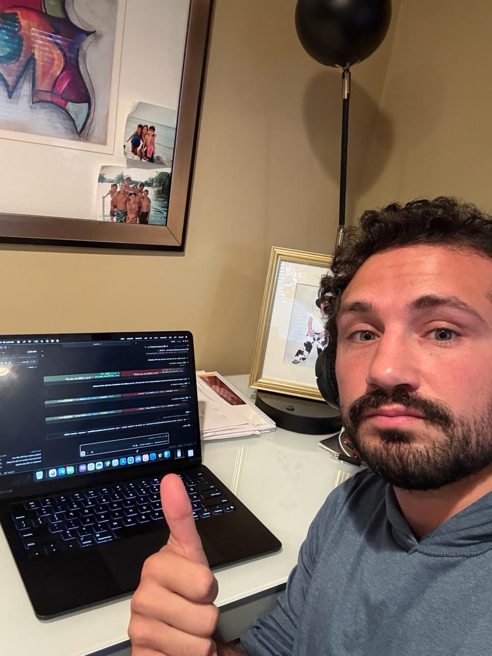 Malik Amine, financial advisor for tech founders and startup executives, at his workspace